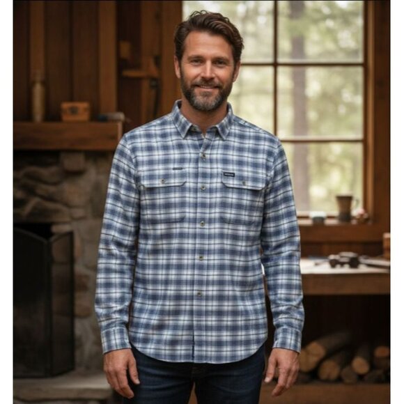Poncho Men's Outdoors Plaid Button-Up Shirt Magnetic Zippered Chest Pockets XXL - Picture 1 of 16